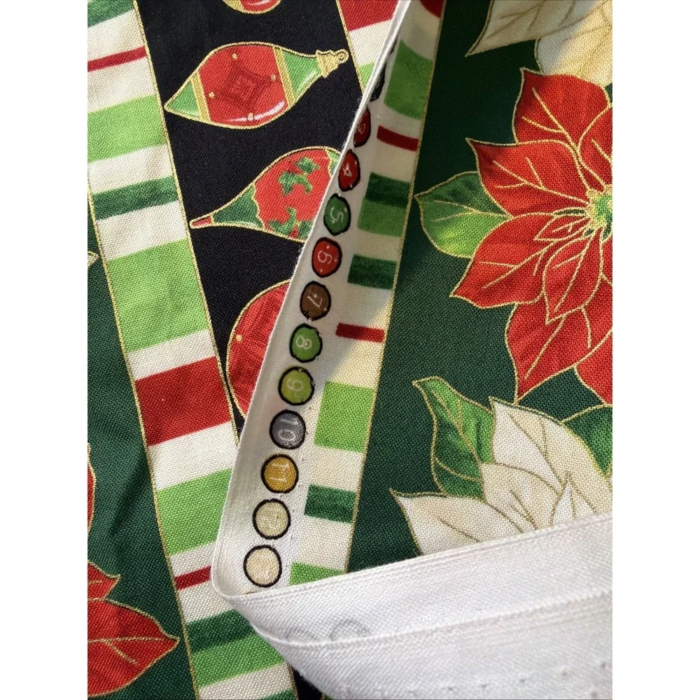 Christmas Carols Birds Poinsettia Stripe Gold Cotton Fabric Wilmington 1.5 Yards