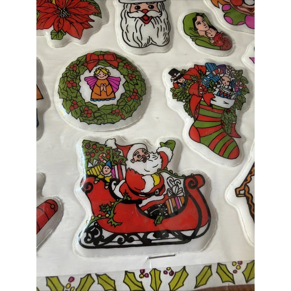 Vintage Christmas Puffy Stickers Vinyl Stick On Santa Wreath Frosty 3D Sheet