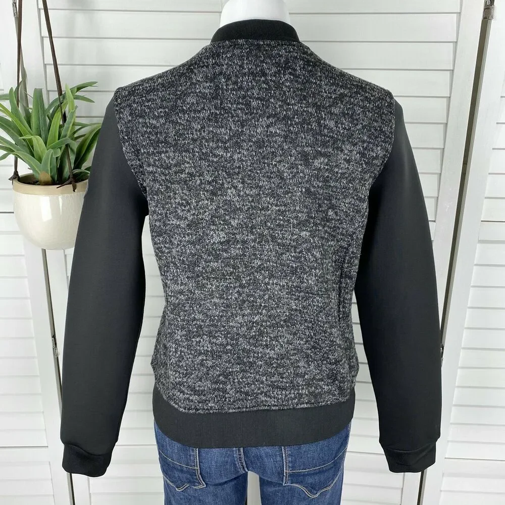Bebe Sport Black Knit Jacket Scuba Sleeves Logo Patch Womens Size M Olympics '17