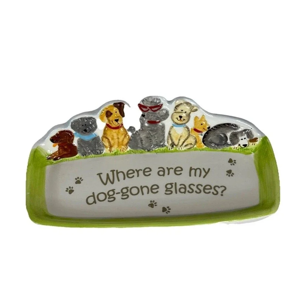 Ceramic Eyeglass Holder Tray Dog Lover Where Are My Do-gone Glasses Decor