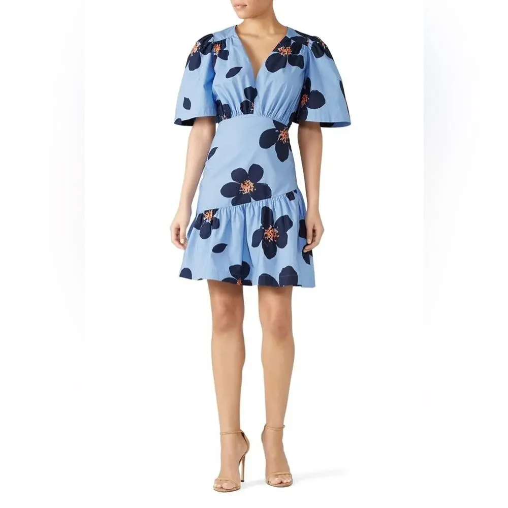 Kate Spade Blue Grand Flora Floral Flounce Mini Dress 0