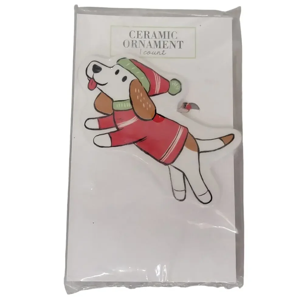 Beagle Christmas‎ Ornament Ceramic Dog Puppy Holiday Decor Tree Decoration NEW
