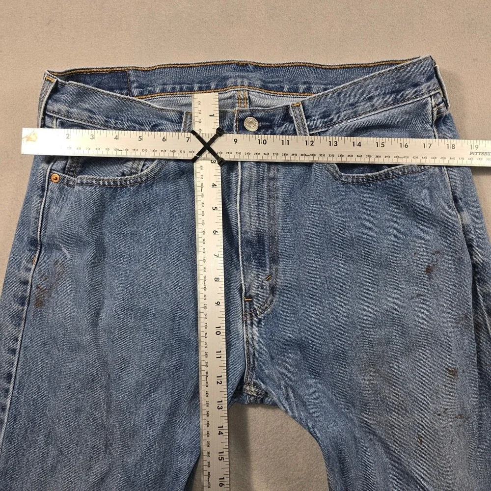 Levi's Mens 36x30 Blue Jeans 505 Regular Fit Straight Leg Distressed Stained