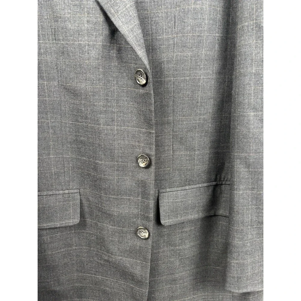 VINTAGE Bill Blass Mens 42L Blazer Jacket 100% Wool Glen Plaid Gray Made in USA