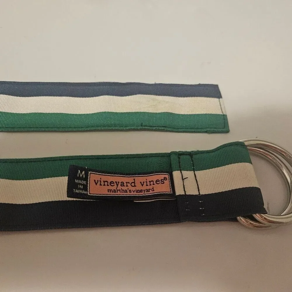 VINEYARD VINES Martha's Vineyard D-Ring Navy White Green Stripe | SZ M