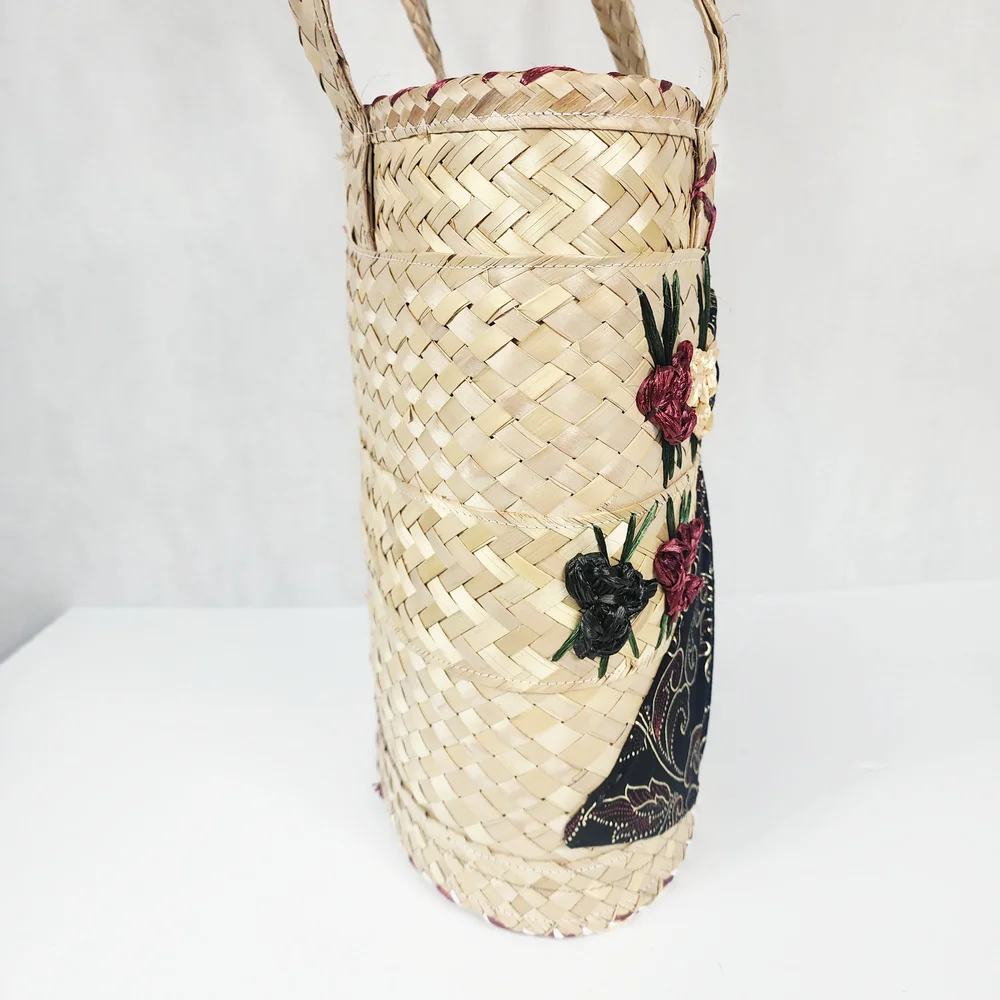 Vintage Handmade Bahamas Raffia Straw Tote Bag