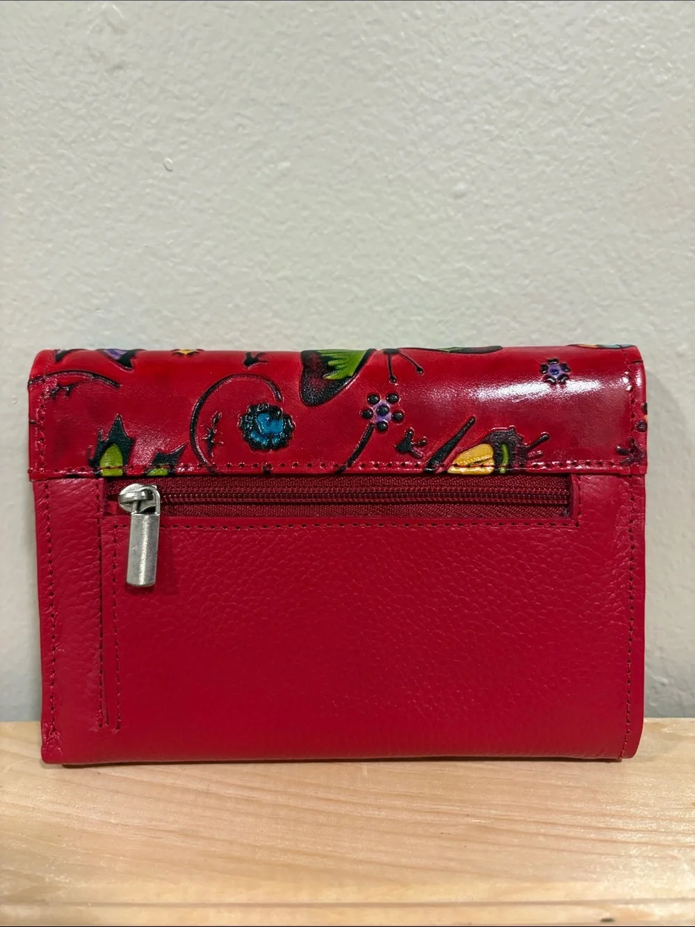 Women's Red Butterfly Leather Wallet - Colorful Embossed Design
