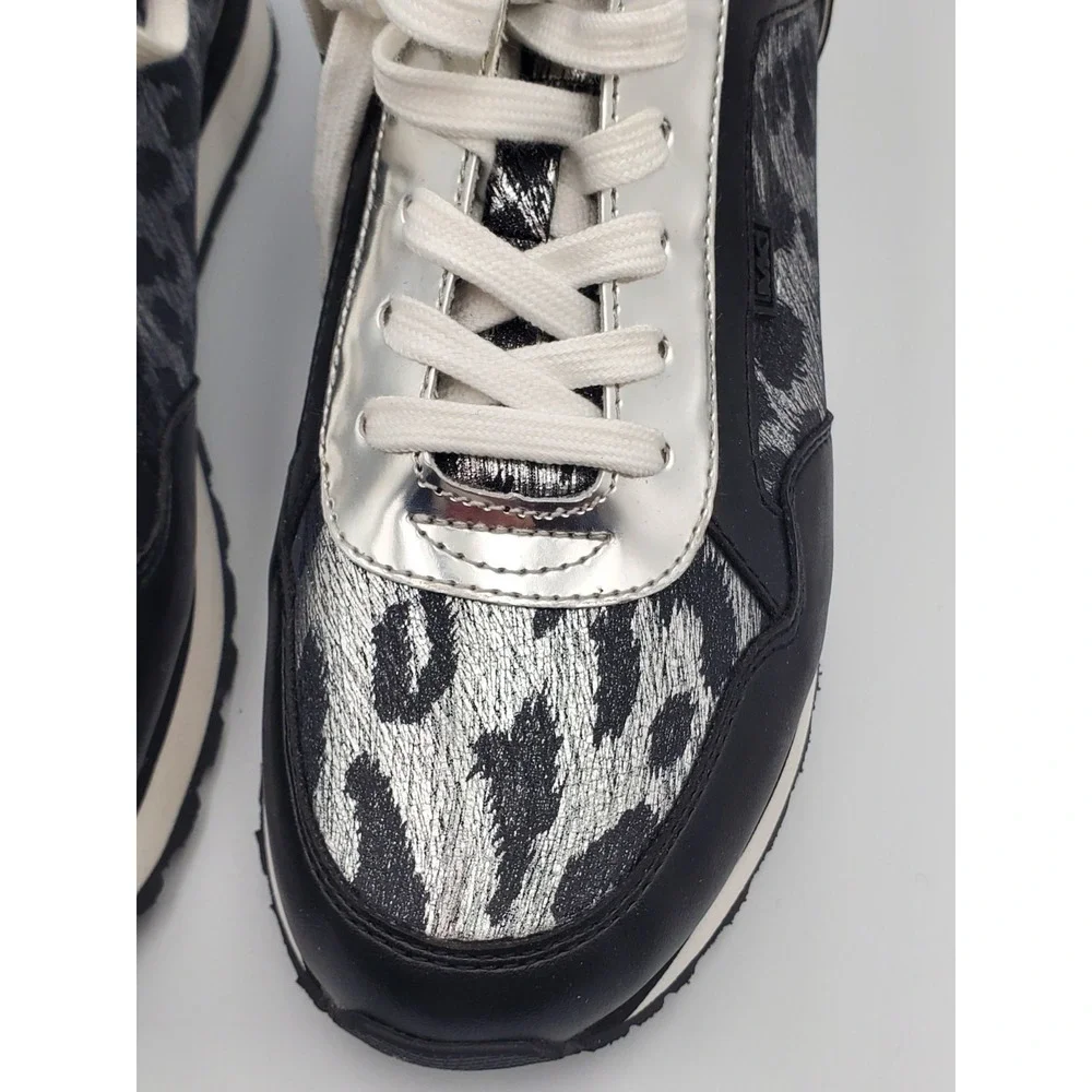 Michael Kors Womens Maddy Trainer Metallic Leather Sneakers size 7 MK logo