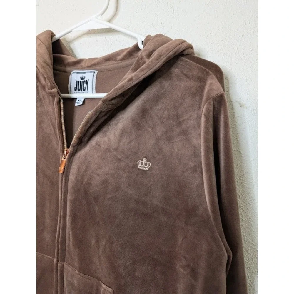 Juicy Couture Velour Zip Hoodie Jacket XL Brown Velvet‎ Full Zip Y2K Preppy
