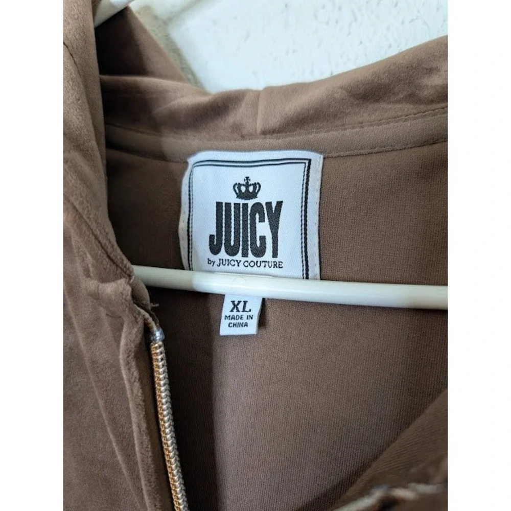 Juicy Couture Velour Zip Hoodie Jacket XL Brown Velvet‎ Full Zip Y2K Preppy