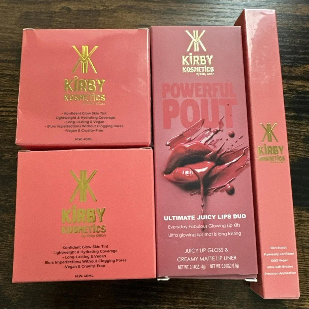 Lot‎ of 5 Kirby Kosmetics by Kirby Gillon Skin Tint, Lips Duo, Brush NWT