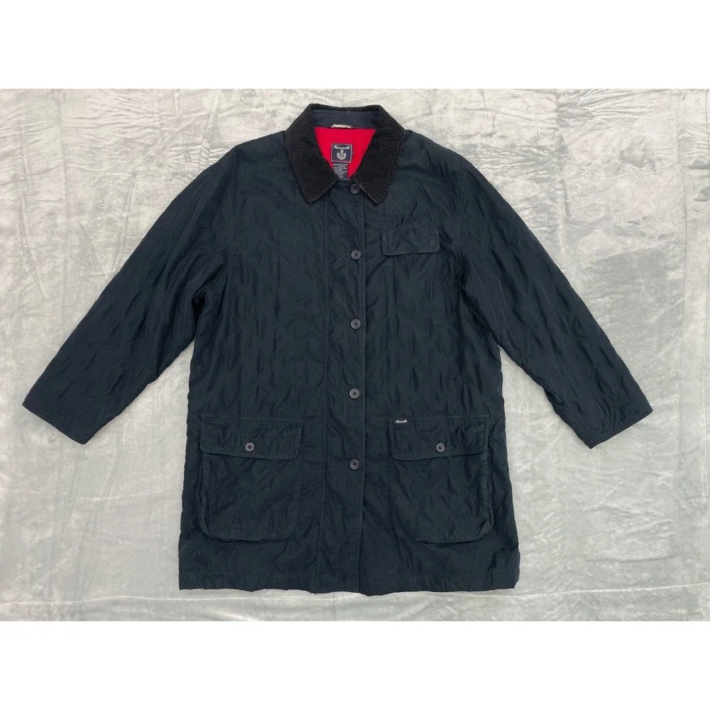 Faconnable Quilted Jacket Men L Blue Corduroy Collar Coat See Measurements