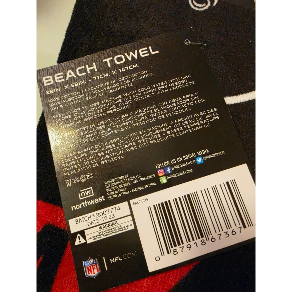 2 NFL Atlanta Falcons Beach Towel Black Red 100% Cotton 28x58 Northwest Group