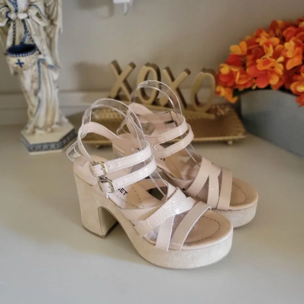 Janet‎ & Janet Nude Platform Chunky Heels Strappy Design EU 36