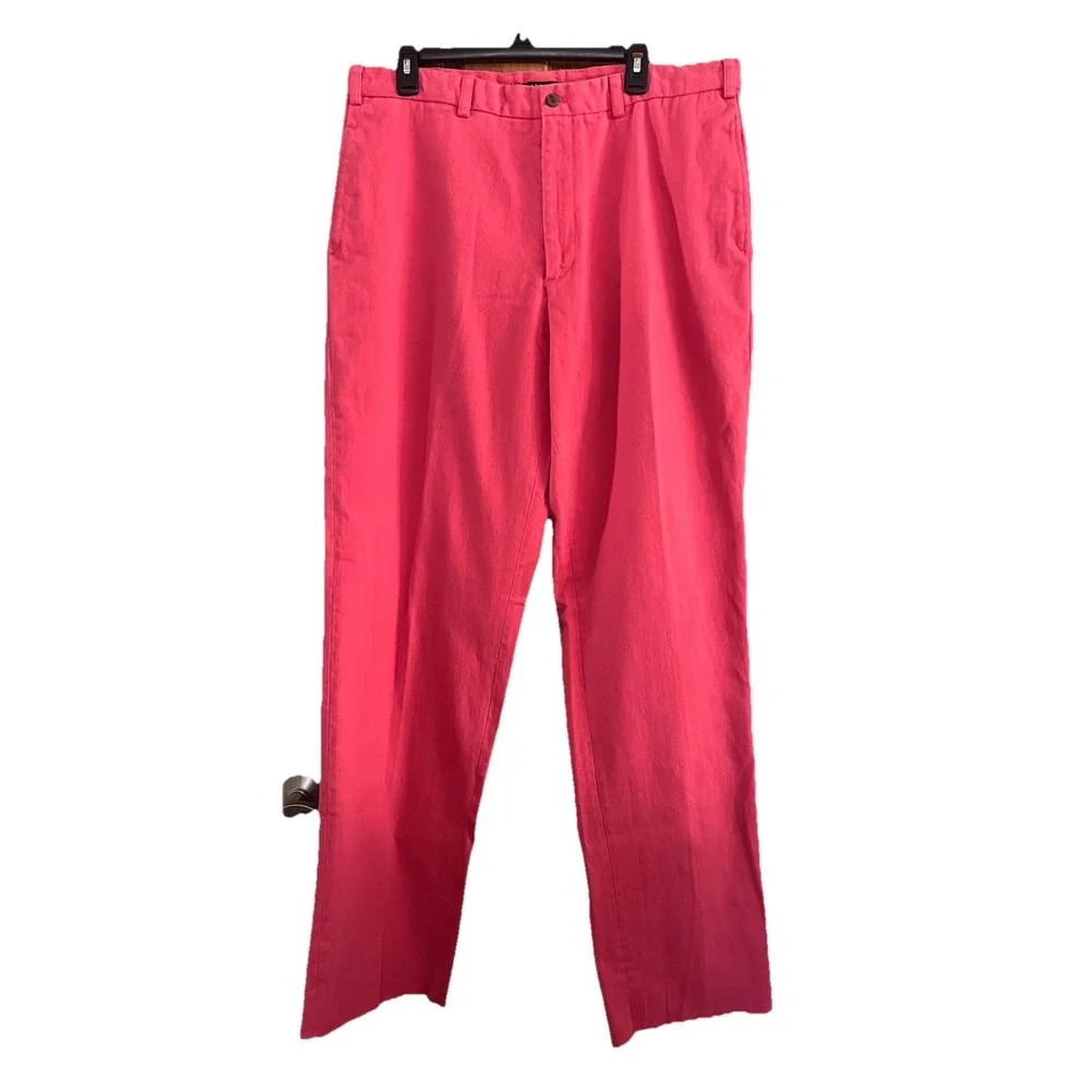 J Peterman Mens 38X38 Coral Salmon‎ Heavy Cotton Twill Unhemmed Pants Trousers