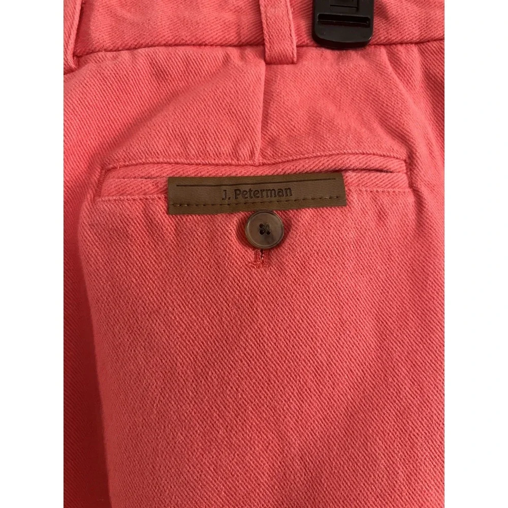 J Peterman Mens 38X38 Coral Salmon‎ Heavy Cotton Twill Unhemmed Pants Trousers