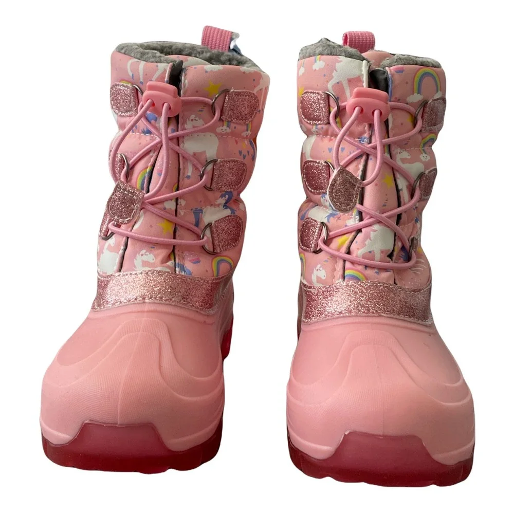 NWT Girls MEMBERS MARK Pink‎ Unicorn Snow Boots Size 7/8