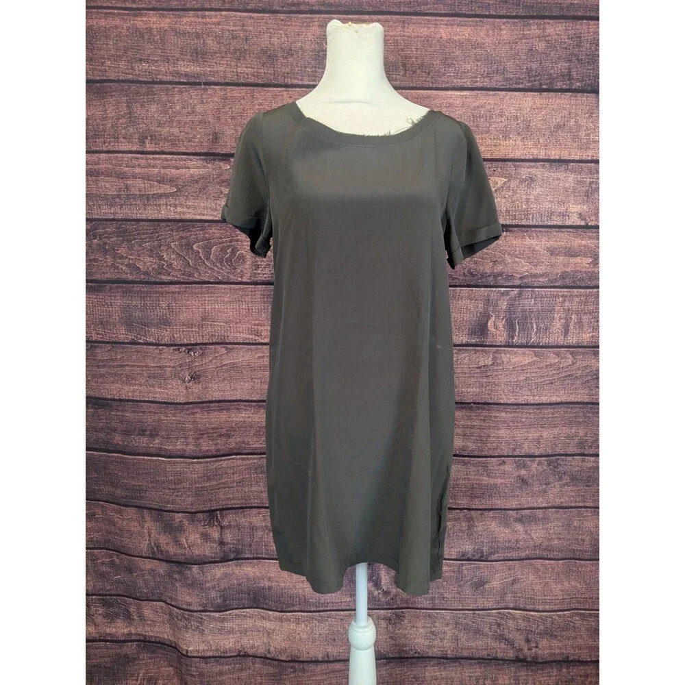 Bar 3 Grey Silk Shirt Dress With Distressed Collar Folded Cuffs Size Medium