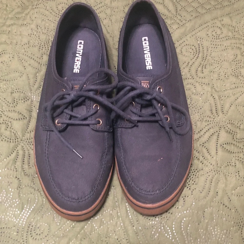 Converse Men's Dark Navy Canvas Boat Shoes with Brown Trim