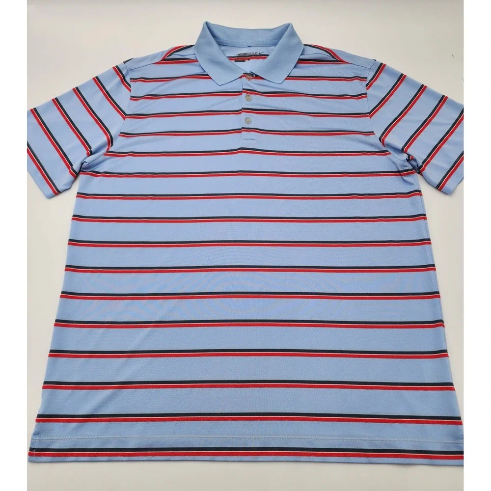 MENS VINTAGE NIKE DRI FIT PERFORMANCE GOLF XL‎ BUTTON UP POLO SHIRT BLUE STRIPED