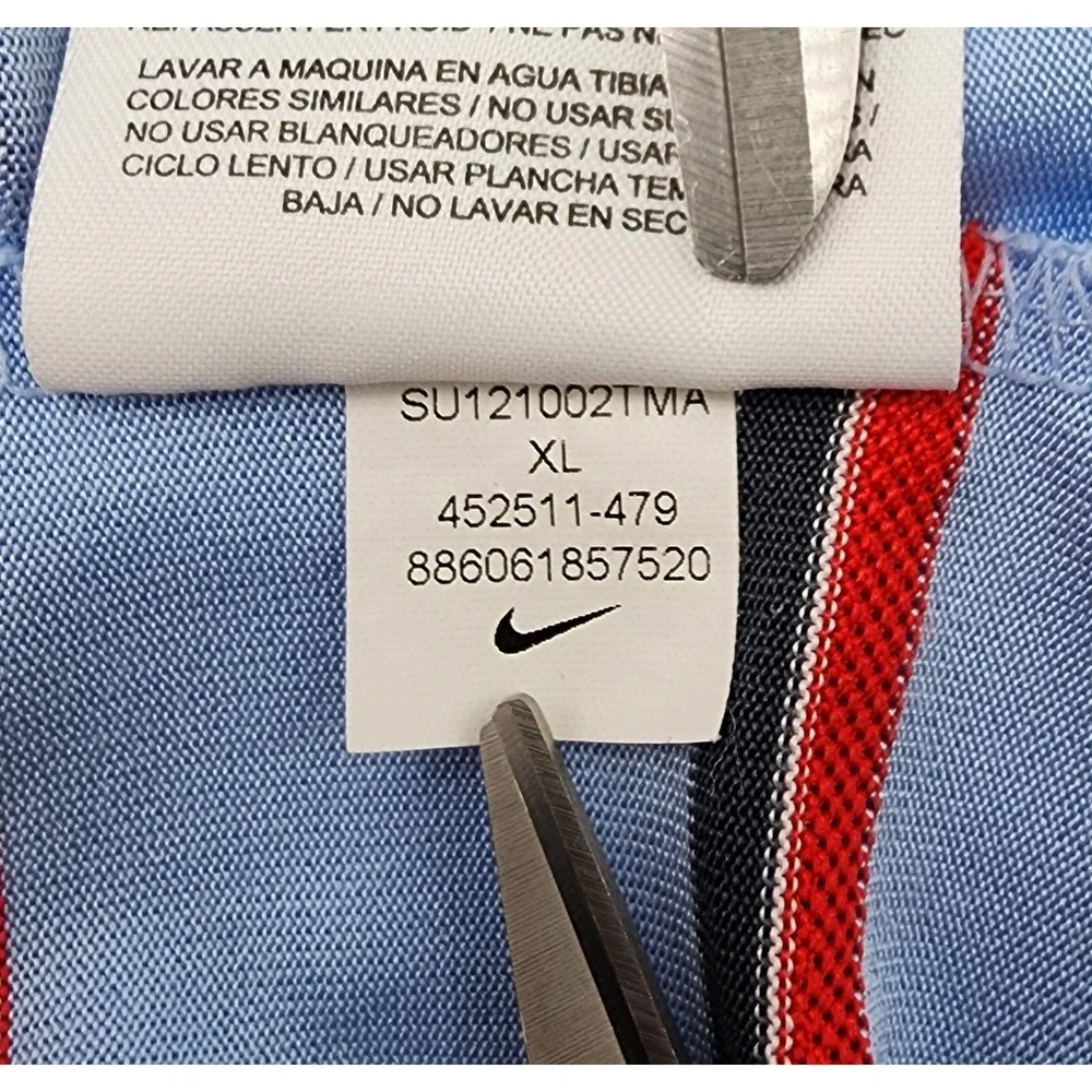 MENS VINTAGE NIKE DRI FIT PERFORMANCE GOLF XL‎ BUTTON UP POLO SHIRT BLUE STRIPED