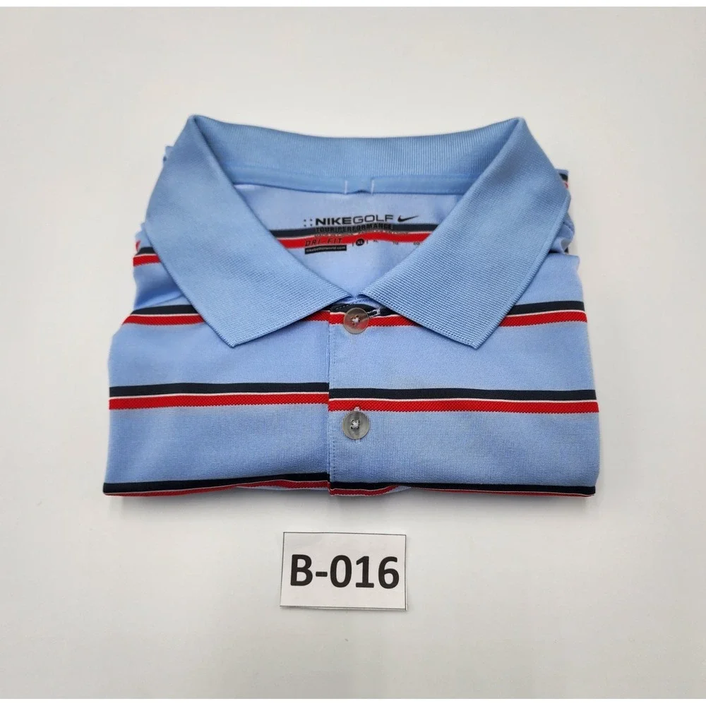 MENS VINTAGE NIKE DRI FIT PERFORMANCE GOLF XL‎ BUTTON UP POLO SHIRT BLUE STRIPED
