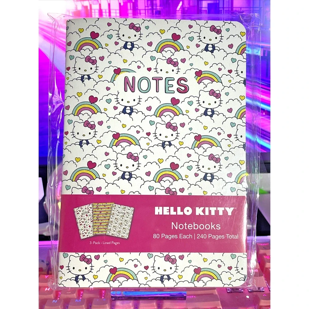 Sanrio Hello Kitty Notebooks 80 Pages 2024 Rainbows Hearts Set 3 Lined Pages