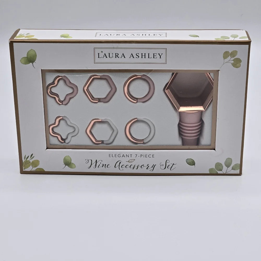 NEW Laura Ashley Rose Gold Elegant 7 Piece Wine Accessory Kit