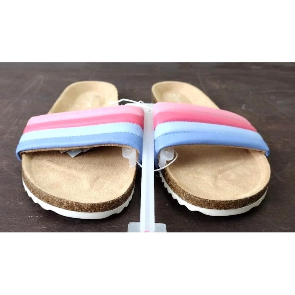 Cat Jack Kids Girls Slide‎ Sandals Size 5 Rainbow Striped Padded Slip On Shoes