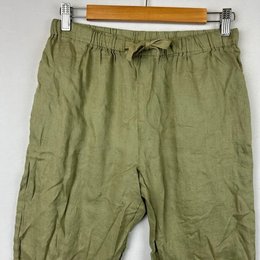 Quince Linen Elastic Waist Pull On Pants Olive Green Women's Size S