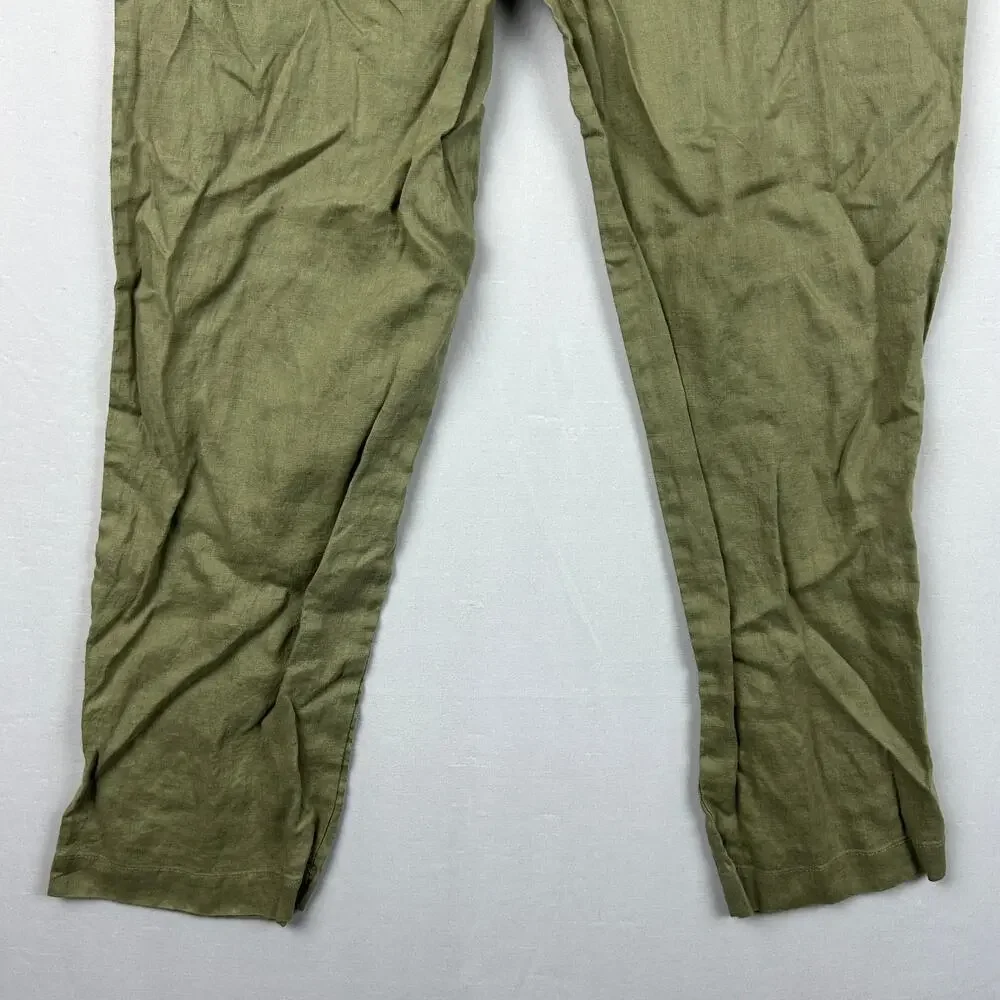 Quince Linen Elastic Waist Pull On Pants Olive Green Women's Size S