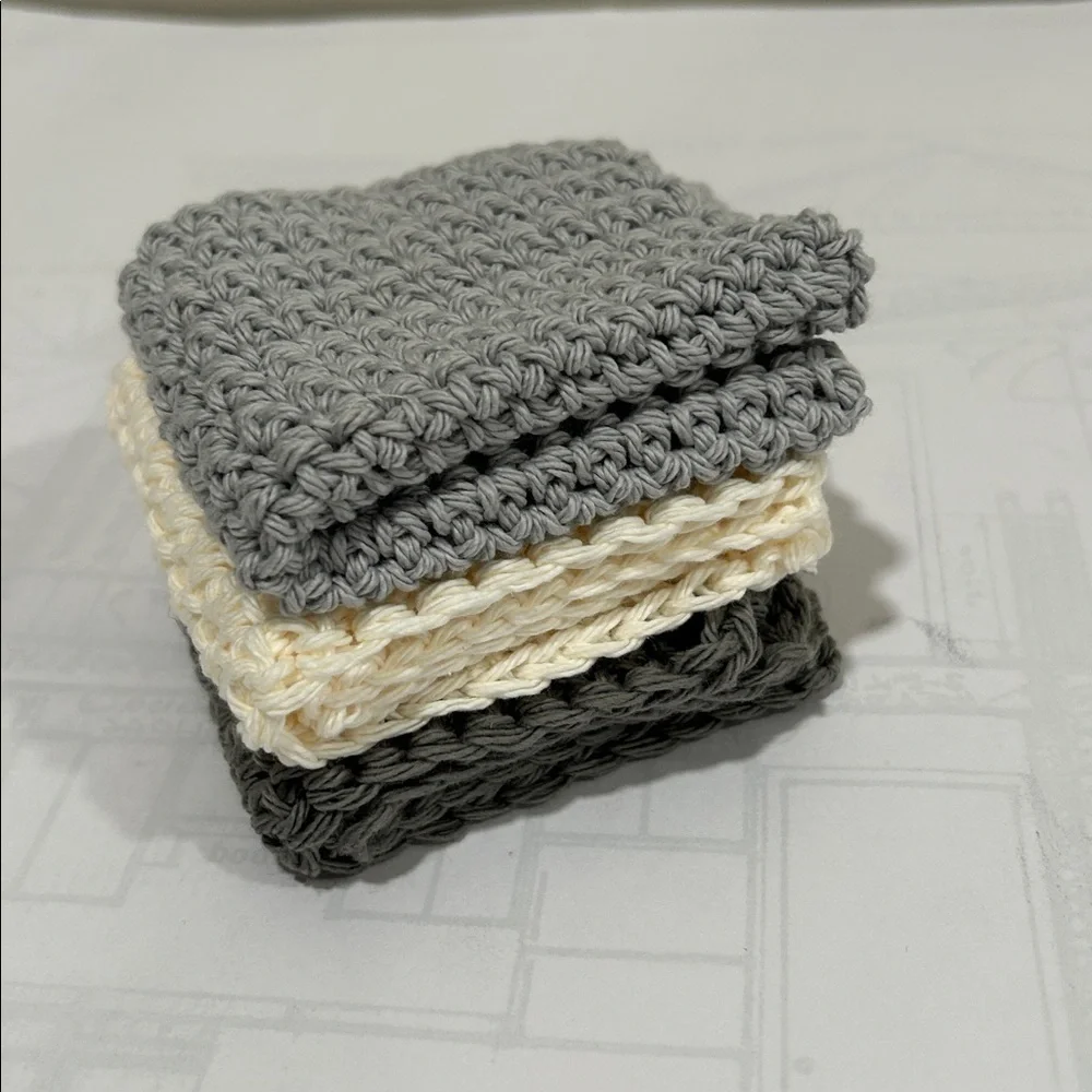 100% Cotton Handmade Washcloths - Set of 3