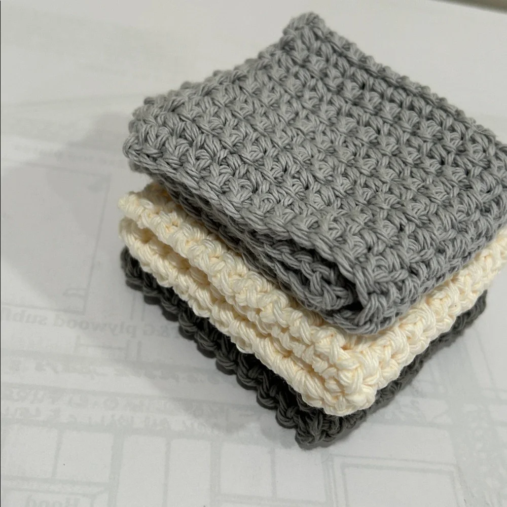100% Cotton Handmade Washcloths - Set of 3