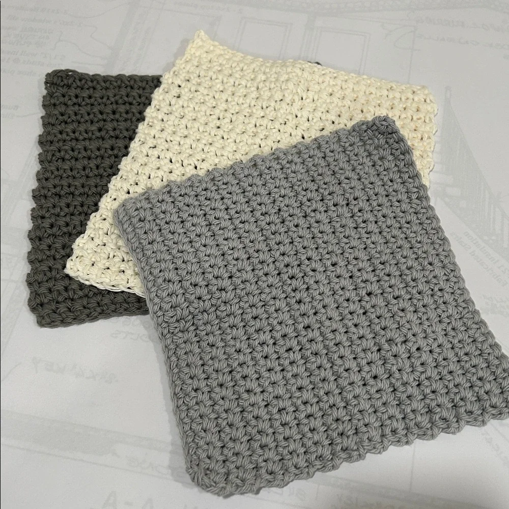 100% Cotton Handmade Washcloths - Set of 3