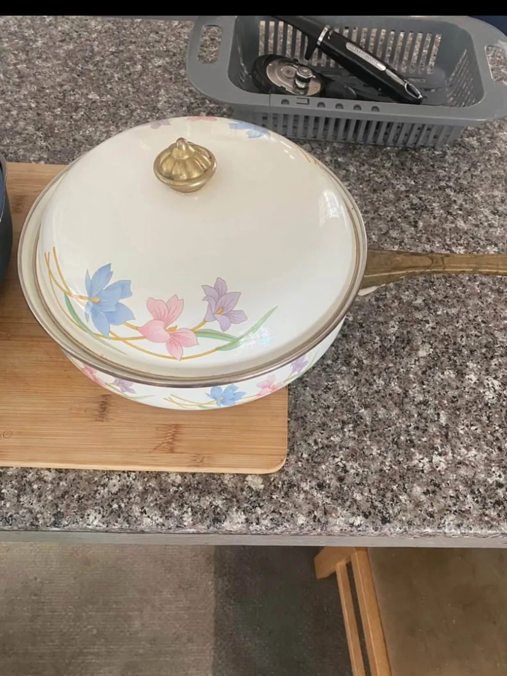 Our Place Always Pan in blue vintage mikasa kitchen bundle