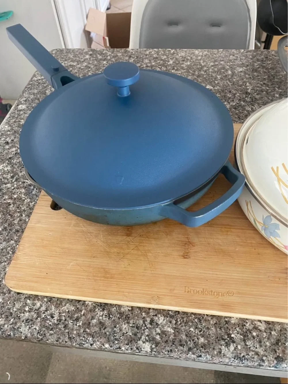 Our Place Always Pan in blue vintage mikasa kitchen bundle