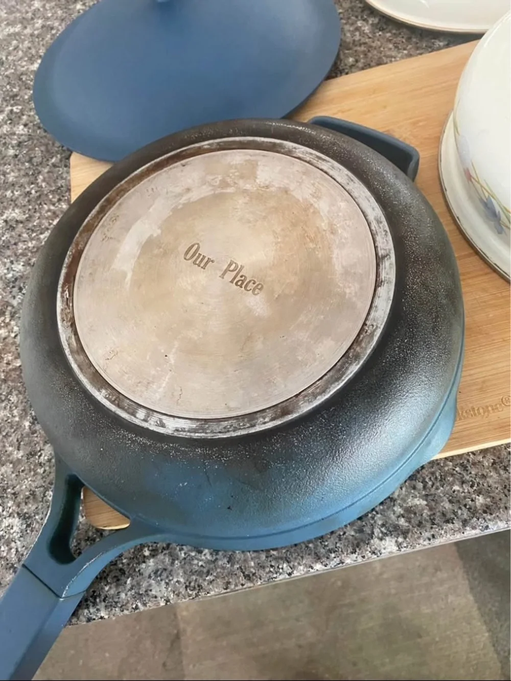 Our Place Always Pan in blue vintage mikasa kitchen bundle