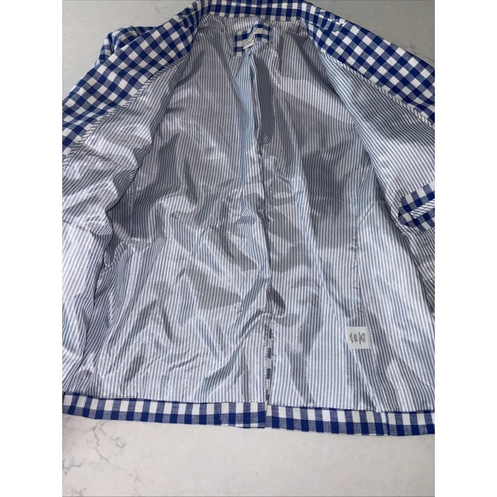 J Crew Schoolboy Gingham blazer Linen Womens 10 G1482 Lined Plaid Blue Summer