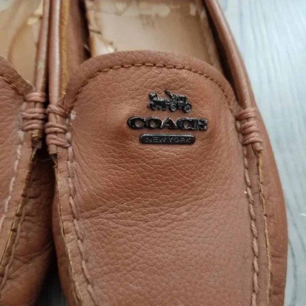 Coach Womens Mary Lock Up Driver Leather Loafer Shoes Size 6.5 Tan Slip On