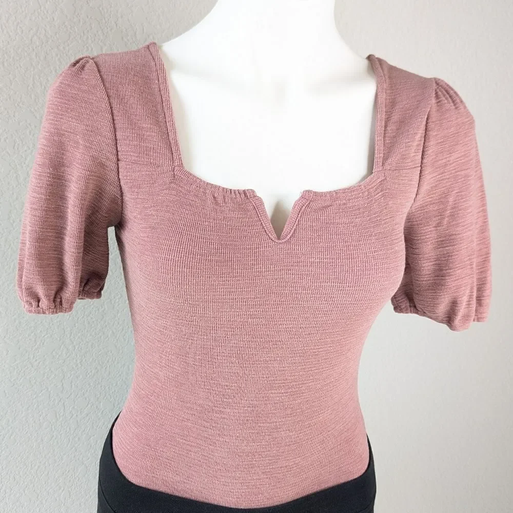Altar'd State Pink Puff Sleeve Bodysuit