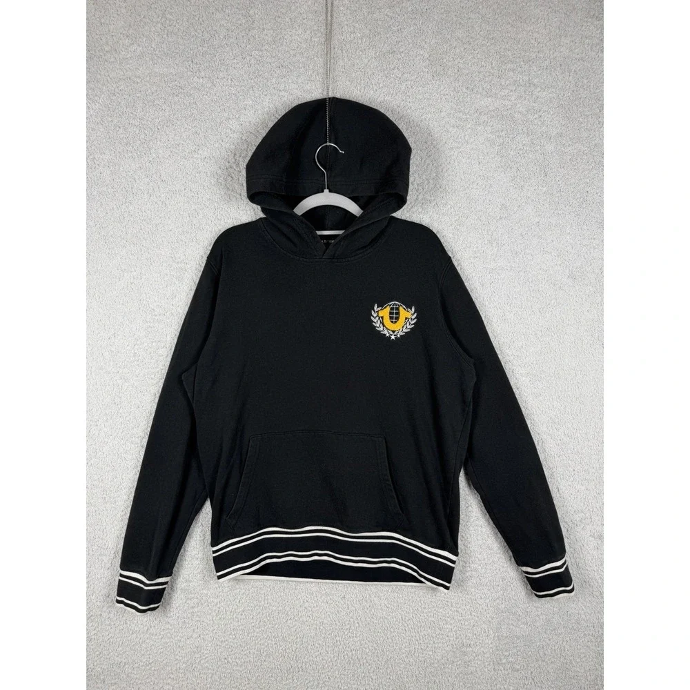 True Religion Mens Collegiate Pullover Hoodie Size M Black Chenille Logo Patch