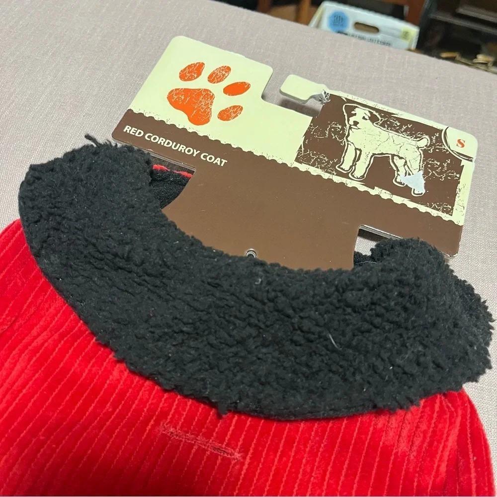 NWT red corduroy dog coat with a black fleece lining For Small Dog winter Warm