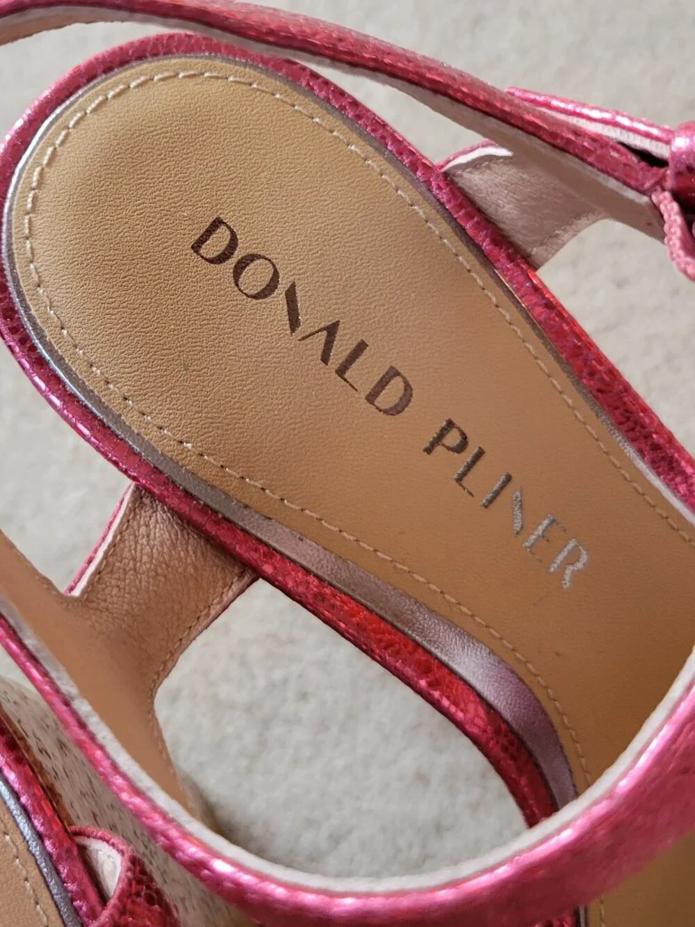 Donald Pliner Galatea Hot Pink Metallic Jeweled Glam Chic Cork Wedge Sandals 6.5