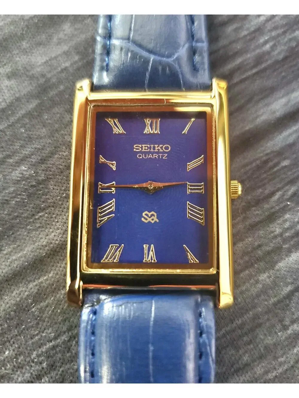 Rare Men's Gold Tank Watch Seiko Blue‎ Dial New Mvt & Batt