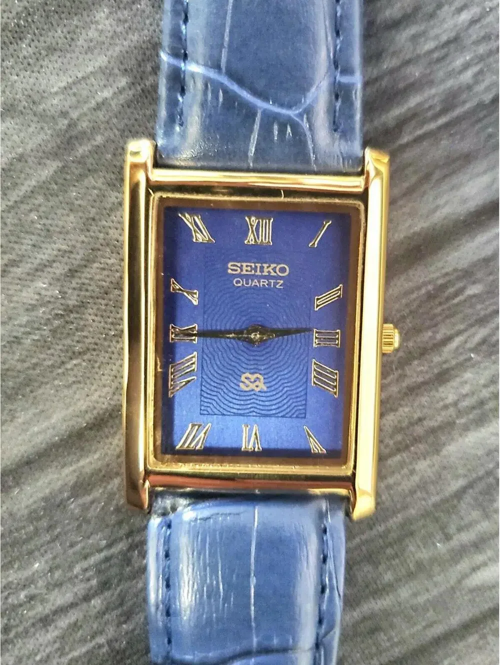 Rare Men's Gold Tank Watch Seiko Blue‎ Dial New Mvt & Batt