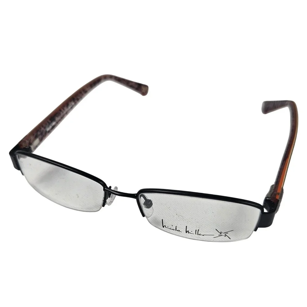 Nicole Miller Eyeglasses Black Frames‎ Leopard Print Arms 50-16-140 New