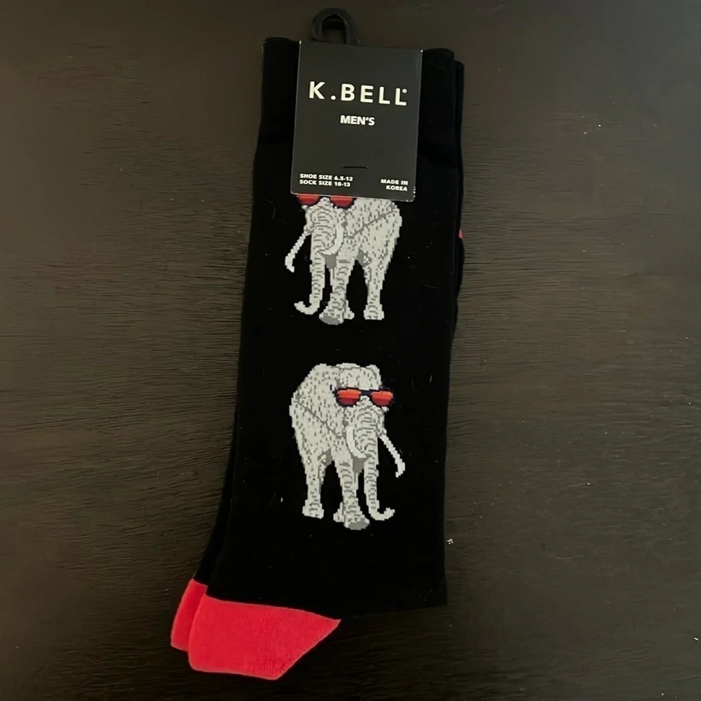 NWT K. Bell Men’s Elephant Sunglasses Socks Size 6.5–12 Funny Novelty Crew