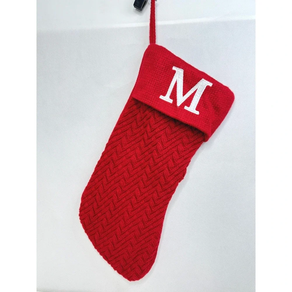 Holiday‎ Time Red Knit Christmas Stocking M Monogram 18