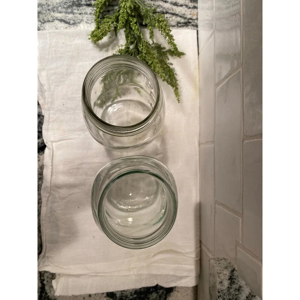 Kerr Glass Mason Jars‎ (2) Clear “Self Sealing” Vintage Look Decor or Storage