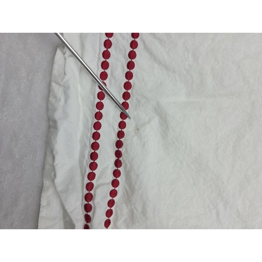 POTTERY BARN Pearl Dot Red Embroidered Full/Queen Size Duvet Cover + 2 Shams Set